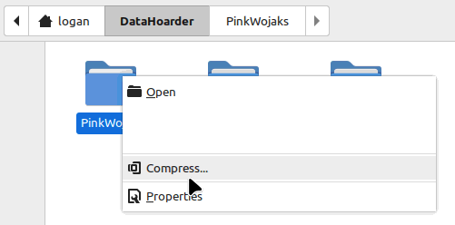 Right click on PinkWojaks folder, mouse-over the Compress option in the drop-down menu